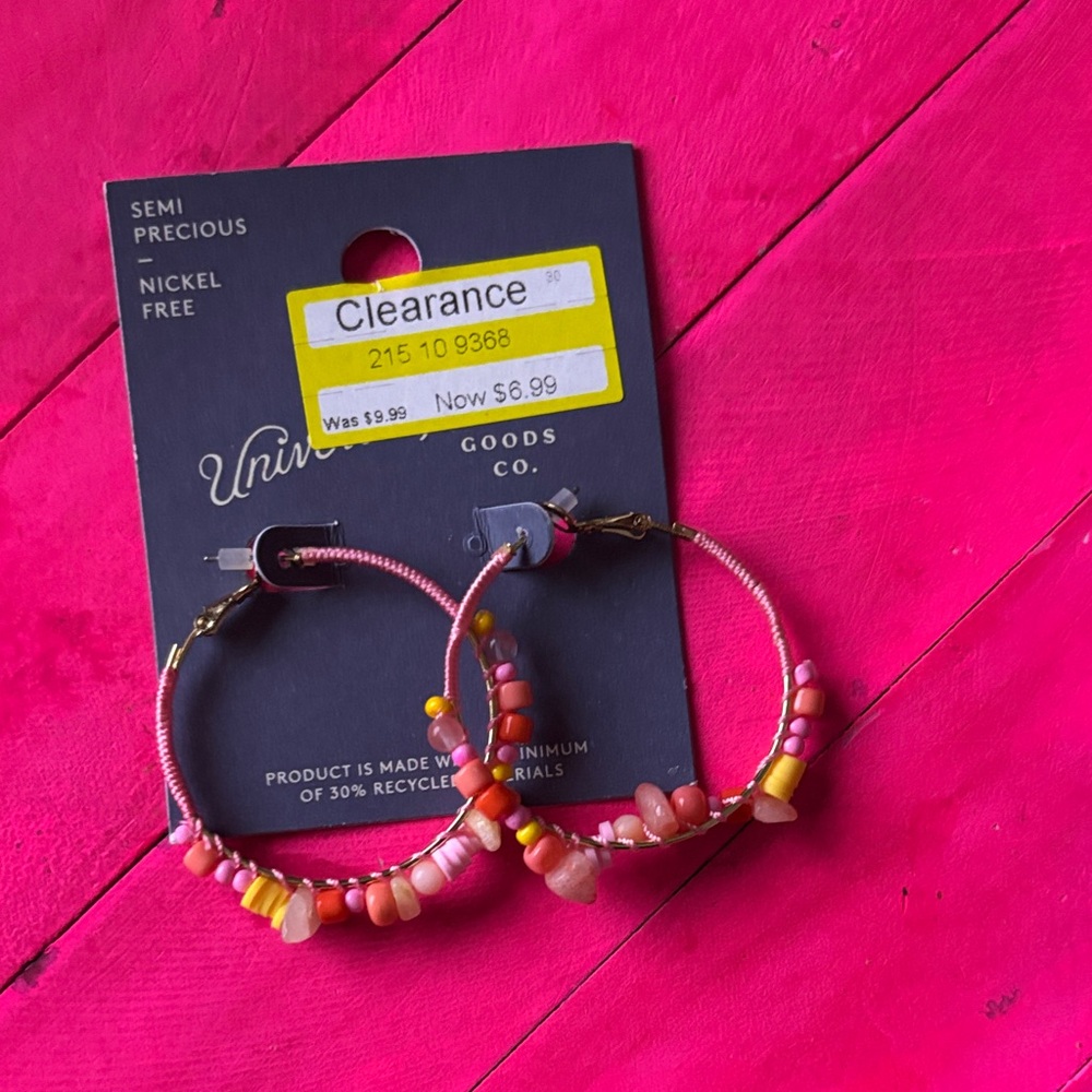 Universal Thread Pink and Yellow Beaded Hoop Earrings